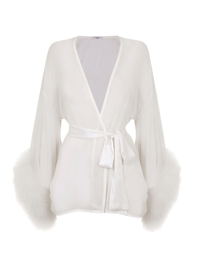 White Silk & Marabou Robe | Gilda & Pearl