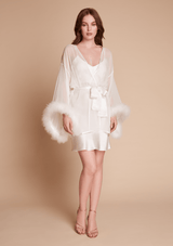 Short Feather White Robe made in UK by Gilda & Pearl