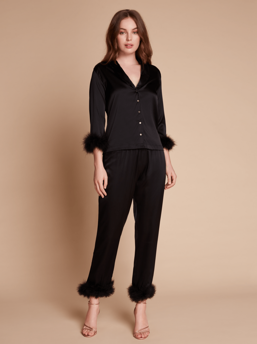 Kitty Feather Trim Pyjama Set Gilda Pearl