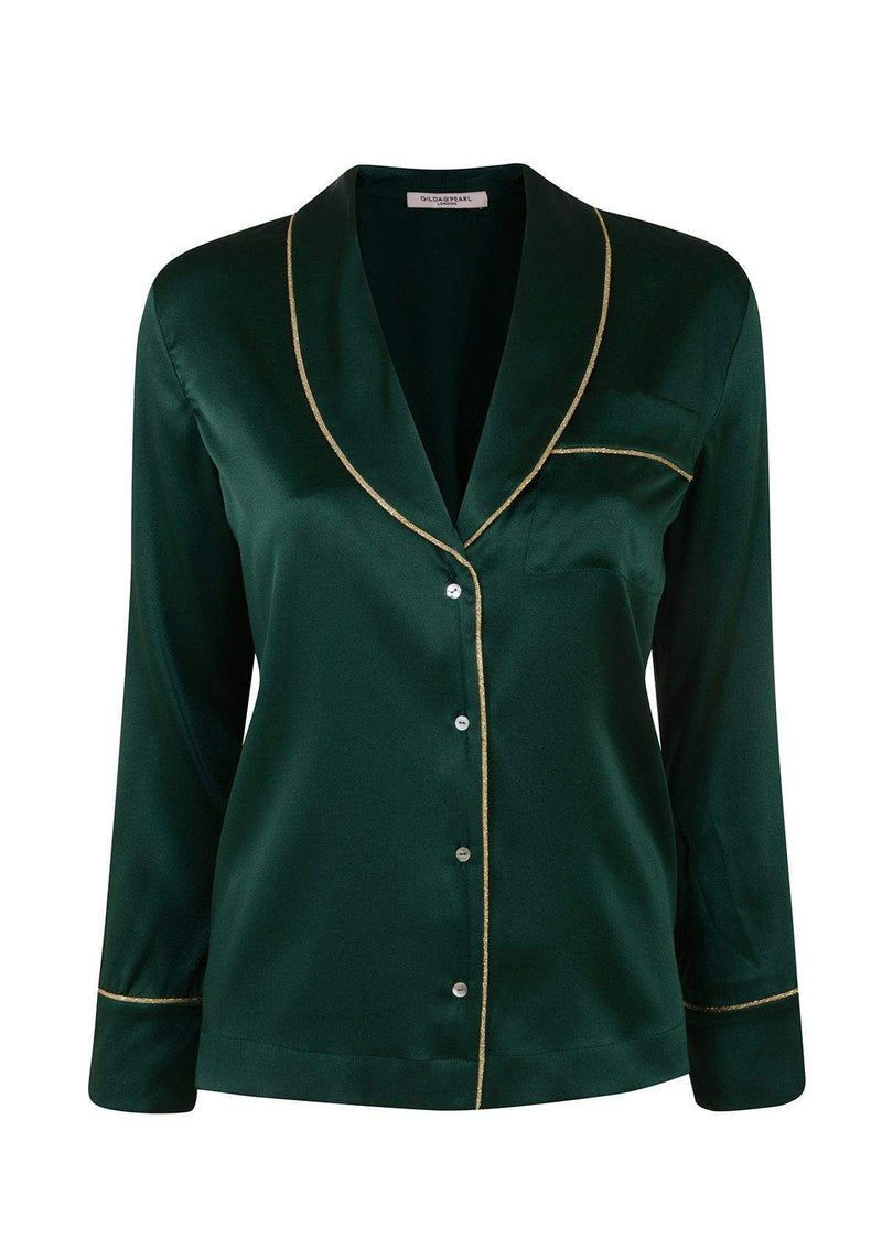 Emerald Green Silk Pyjama - Luxury PJ Jacket and Bottoms Set – Gilda & Pearl