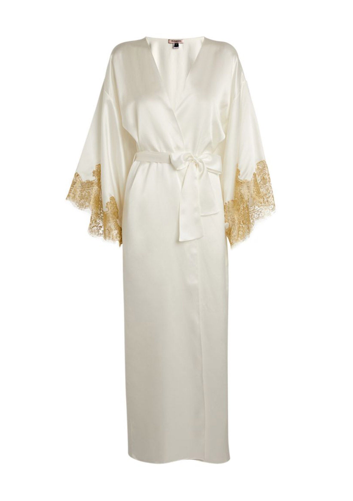 Gold Robe Rear View Ivory Long Robe with Gold Lace - LUXURY WEDDING LOUNGEWEAR – Gilda & Pearl