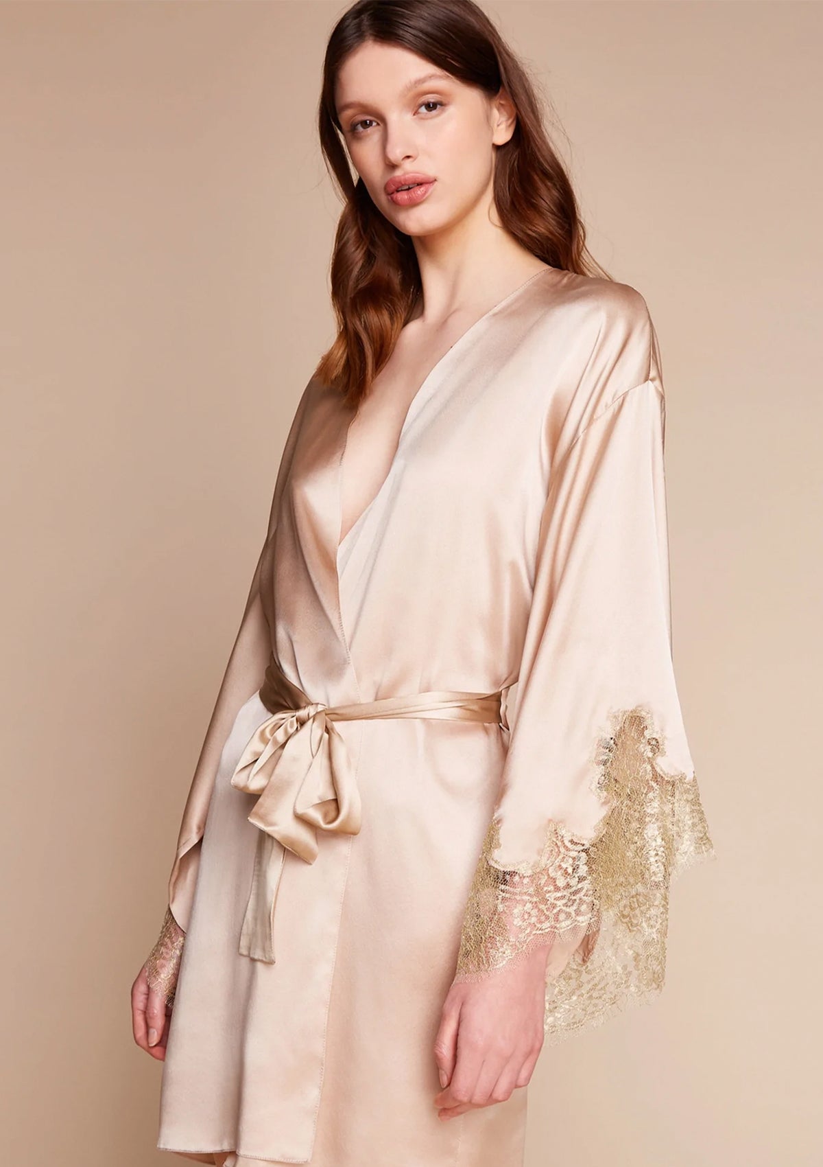 Gold Silk Robe - Gilda & Pearl Gina Silk and Lace Kimono