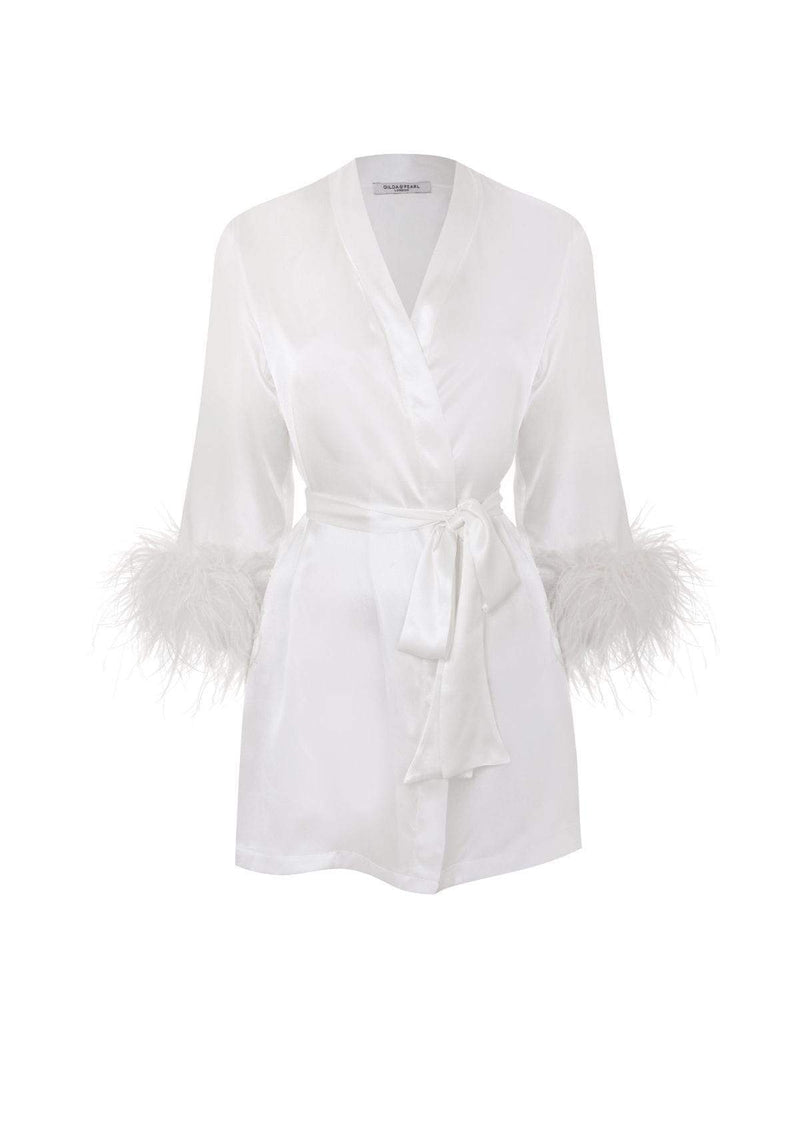 White Feather Trim Robe by Gilda & Pearl