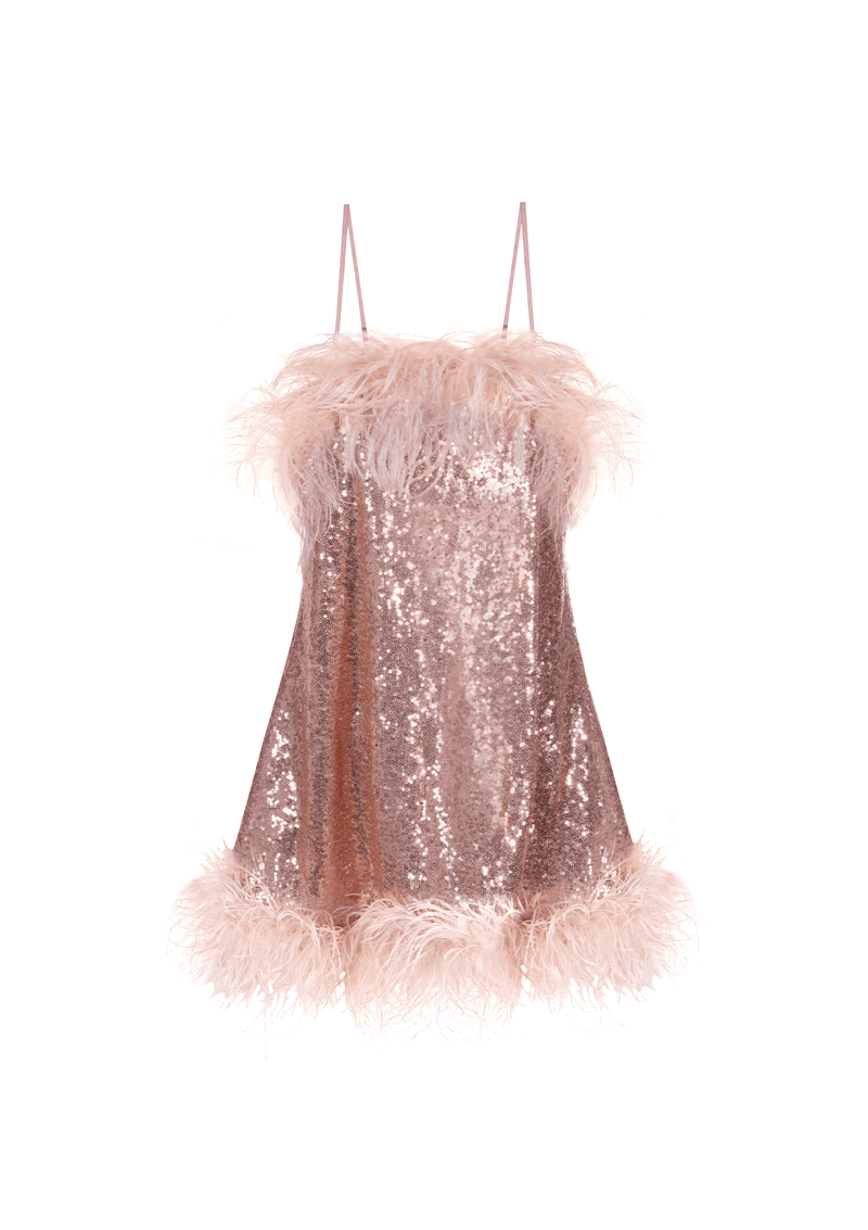 Sequin Silk and Ostrich Feather Babydoll Dress Gilda Pearl