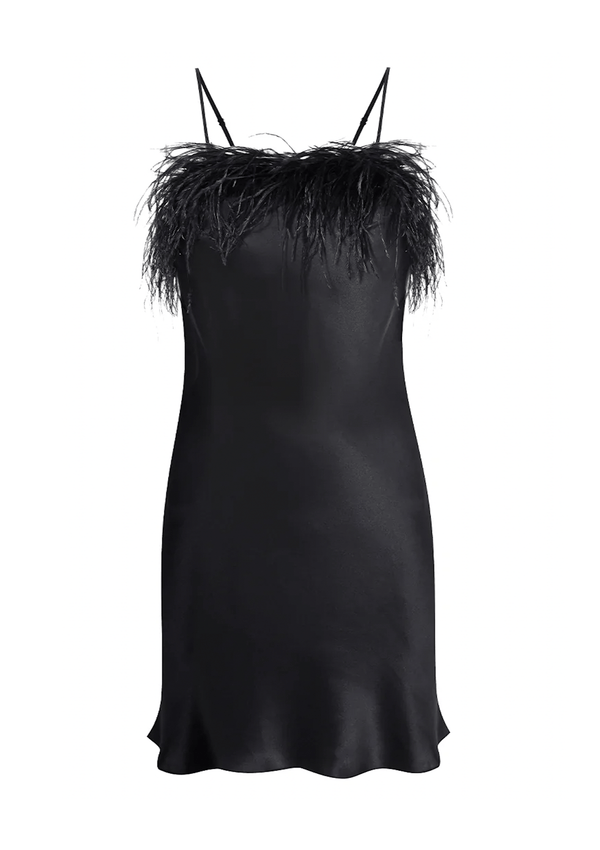 Gilda & Pearl Slip Camille Silk and Feather Slip Dress Black