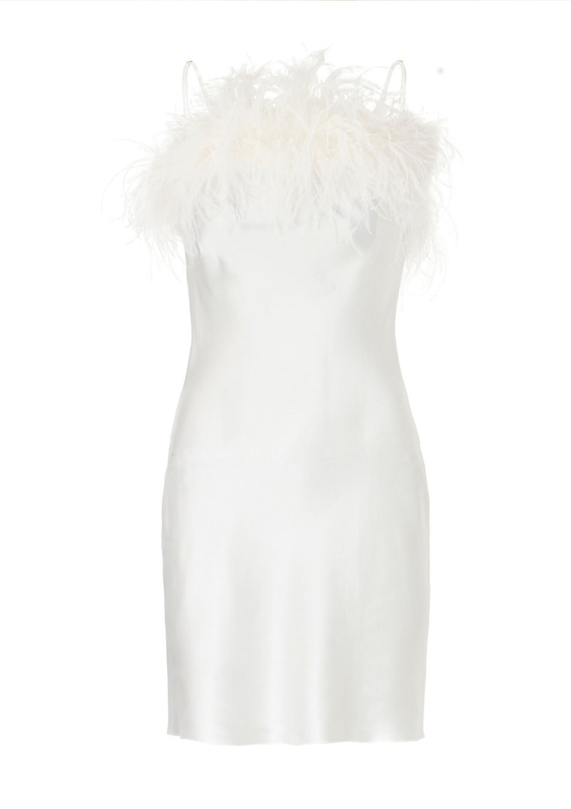 White Feather Trim Slip Dress by Gilda & Pearl