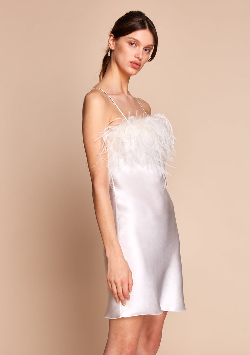 Silk Feather Trim Wedding Dress by Gilda & Pearl