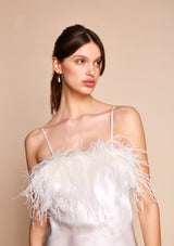 wedding dress with feather trim | Gilda & Pearl