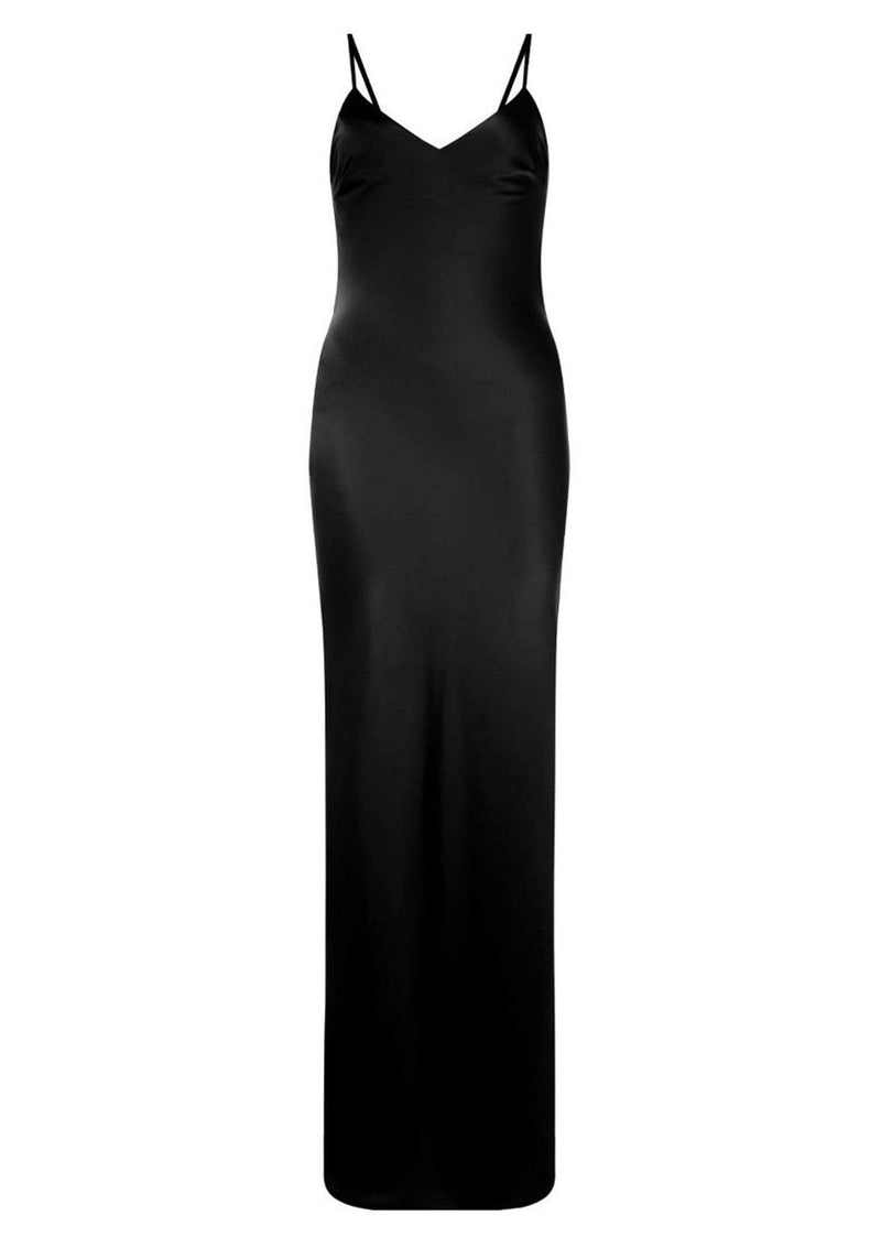 black long silk slip - maxi long silk slip by gilda 6 pearl - designer silk ready to wear - luxury silk slips made in UK