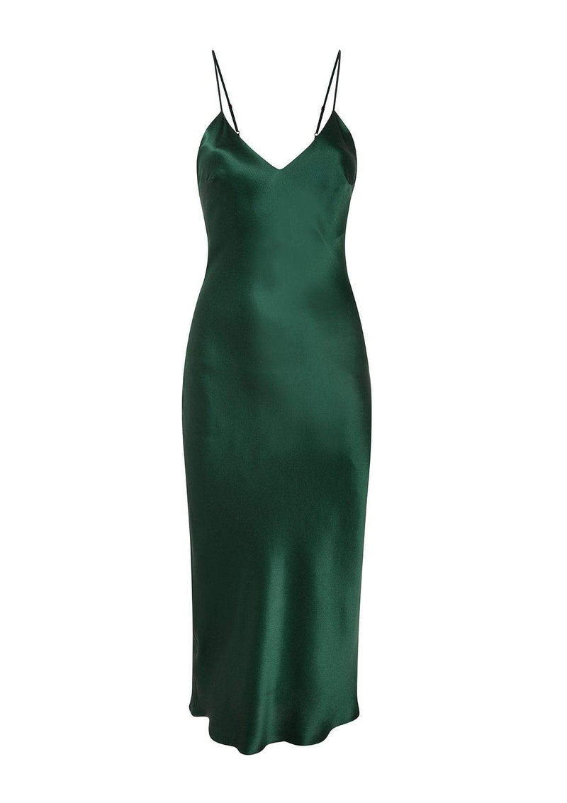 Gilda & Pearl | Sophia Bias-Cut Silk Slip Dress Midi | Emerald Green | Large Gilda & Pearl | Sophia Bias-Cut Silk Slip Dress Midi | Emerald Green | Large