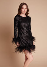 Gilda & Pearl Small / Black Seraphina Sequin and Feather Mini Dress