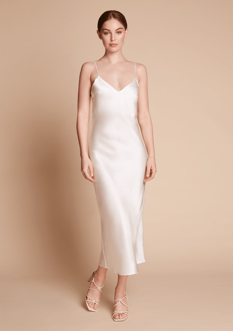 Gilda & Pearl | Sophia Bias-Cut Silk Slip Dress Midi | Ivory White | Small Gilda & Pearl | Sophia Bias-Cut Silk Slip Dress Midi | Ivory White | Small