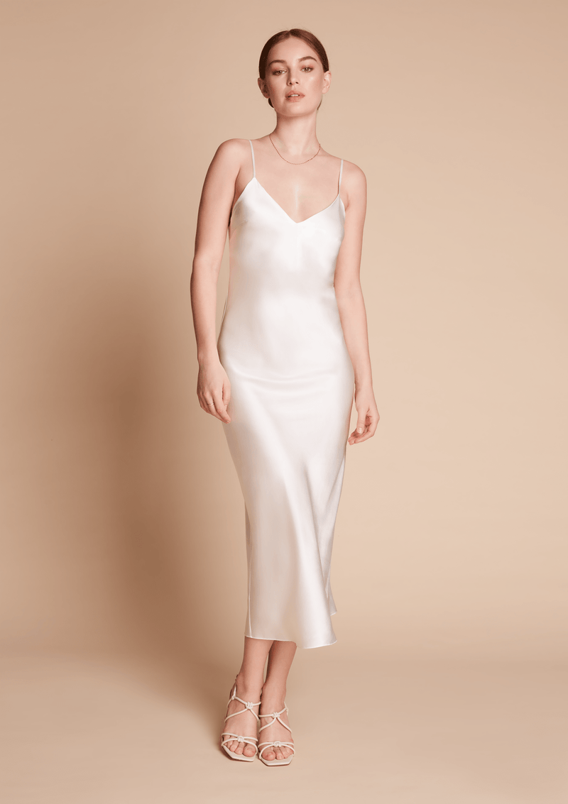 Luxury Midi Silk Slip Dress Ivory White Gilda Pearl