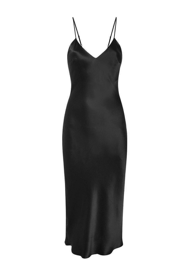 Luxury Midi Silk Slip Dress Black Gilda Pearl - Main Image
