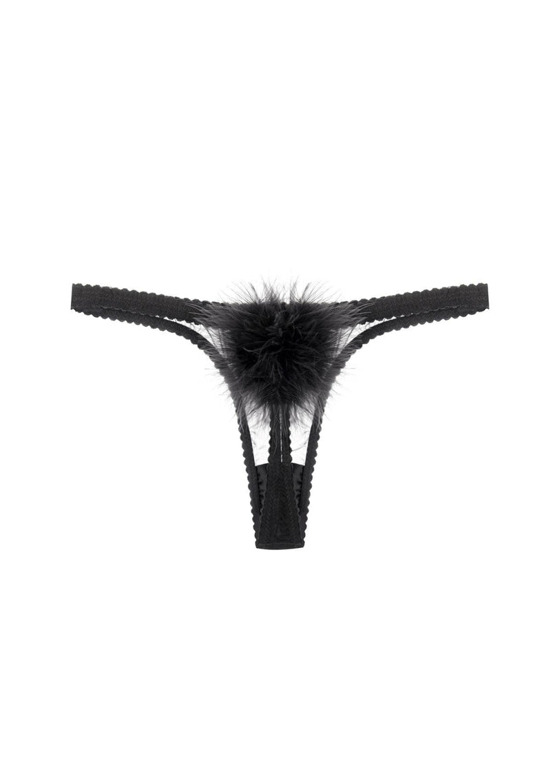 Black Vintage Feather Pompom Thong by Gilda & Pearl